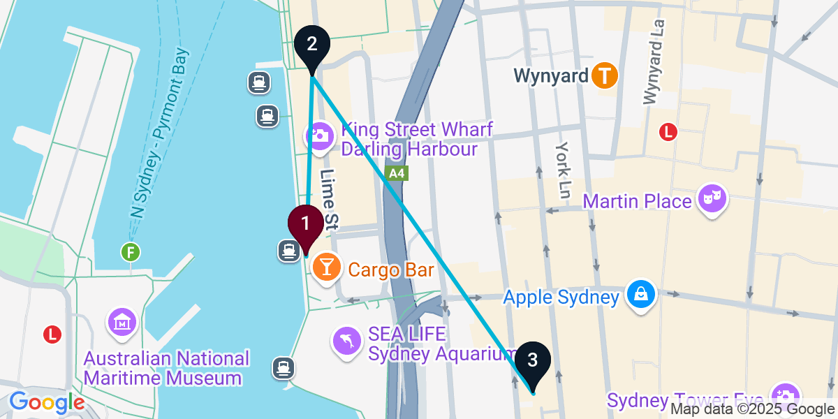 Map for Darling Harbour Cocktail Bar Crawl