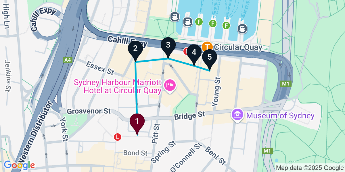 Map for Sydney 1920s Cocktail Bar Pub Crawl