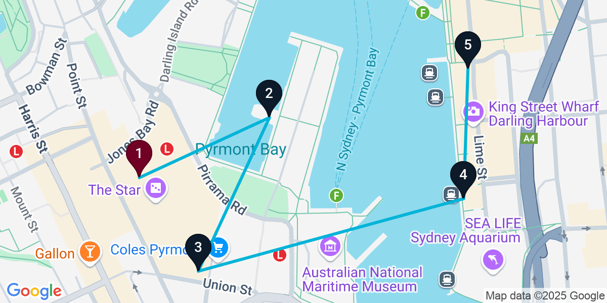 Map for Darling Harbour Restaurant Crawl: Seafood to Sushi