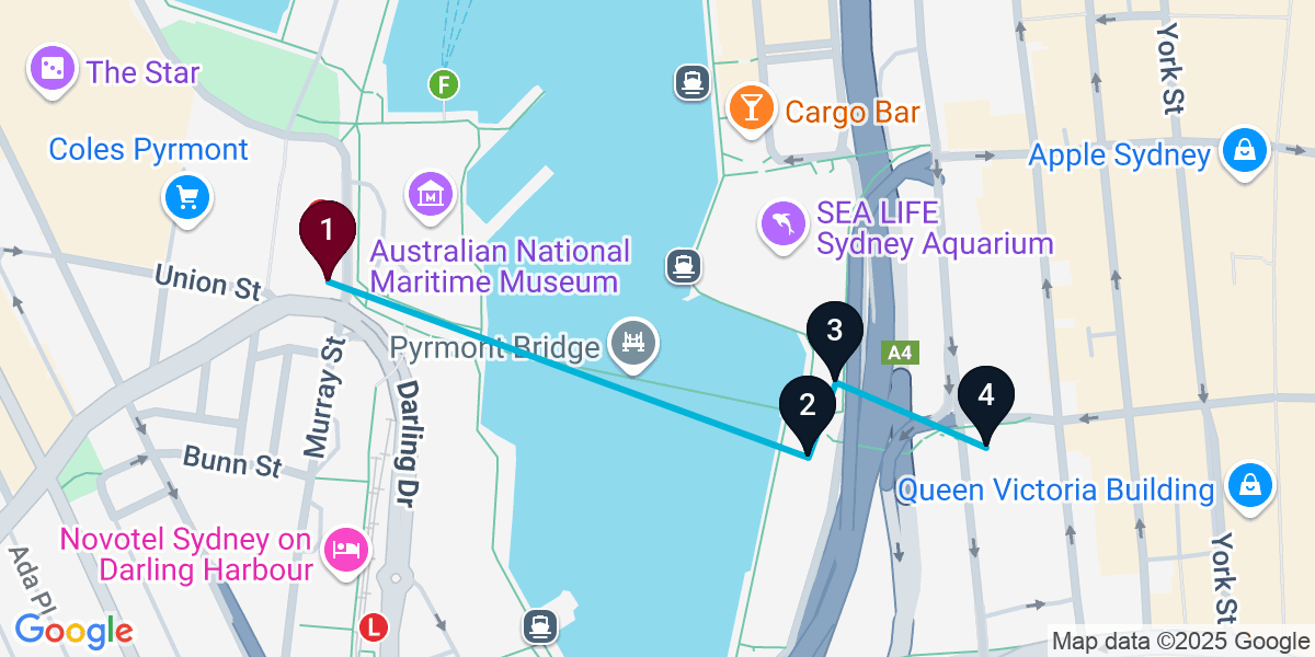 Map for Darling Harbour Pub Crawl: Craft Beers, Rooftops & DJ Nights