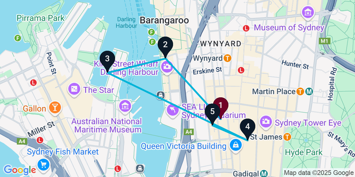 Map for Barangaroo General Pub Crawl: 5 Venues of Fun