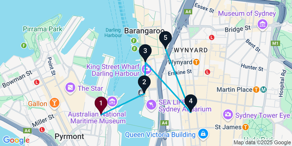 Map for Darling Harbour Rooftop Pub Crawl: 5 Venues, 1 Night