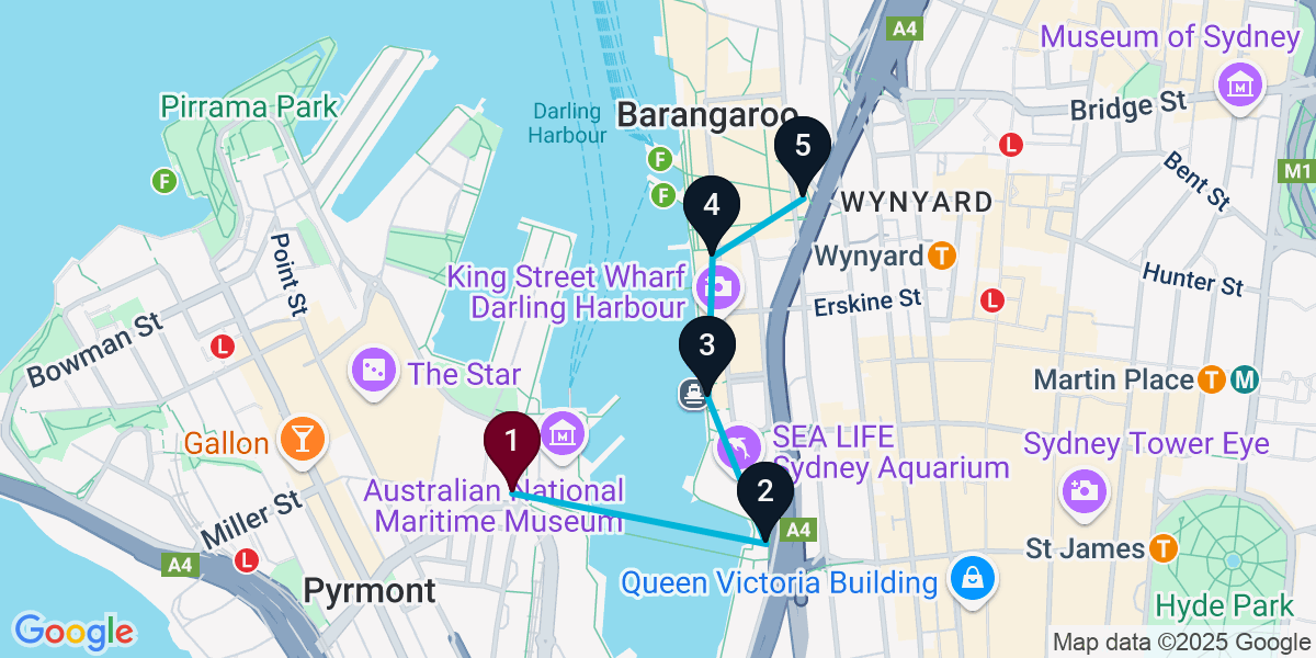 Map for Darling Harbour Rooftop Pub Crawl Extravaganza