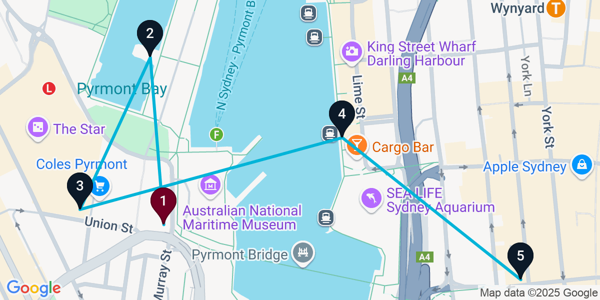 Map for Darling Harbour Wine Bar Crawl: Sip and Savor the Night
