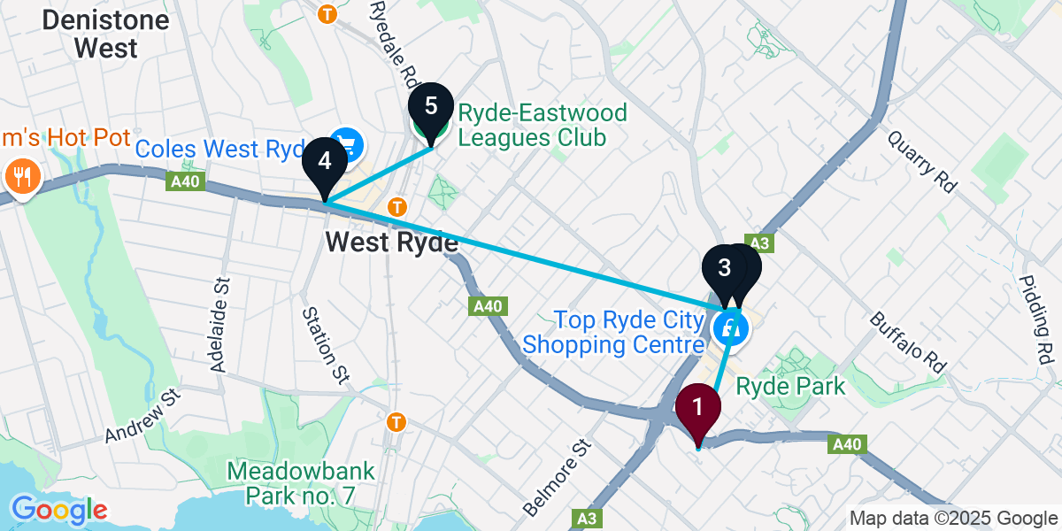 Map for Ryde General Pub Crawl: 5 Venues Fun Night Out