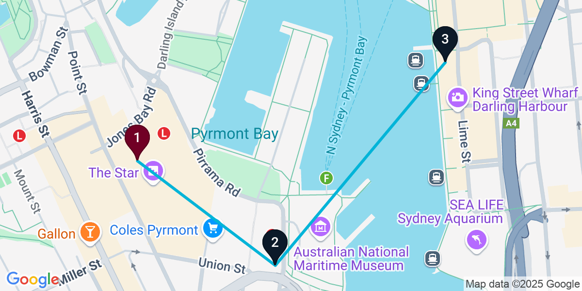 Map for Darling Harbour Seafood Pub Crawl