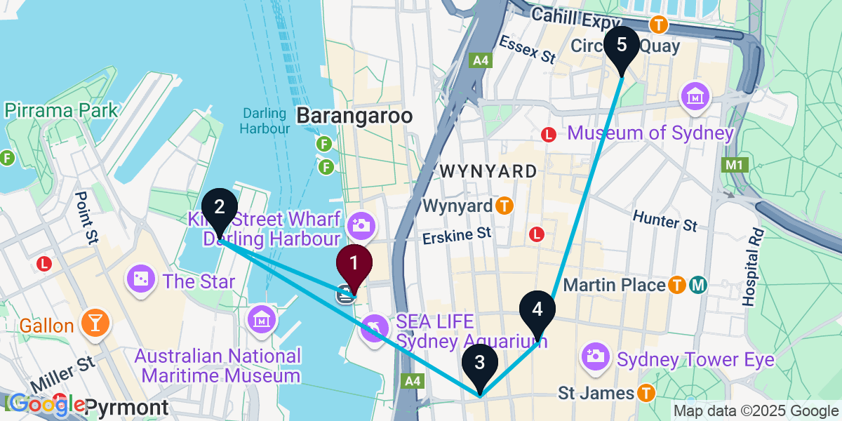 Map for Delicious Darling Harbour Restaurant Crawl