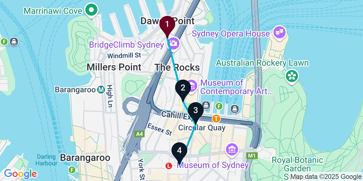 Map for Darling Harbour Pub Crawl: Upscale Rooftop, Cozy Bistro, Modern Bar