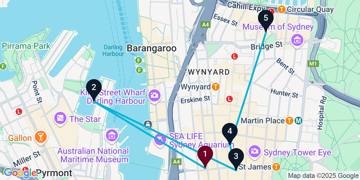 Map for Darling Harbour Restaurant Crawl: Wine, Pasta, & Cocktails