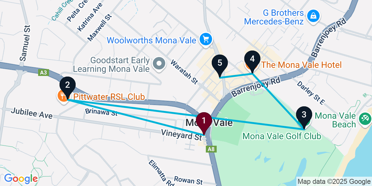 Map for Mona Vale General Pub Crawl Extravaganza