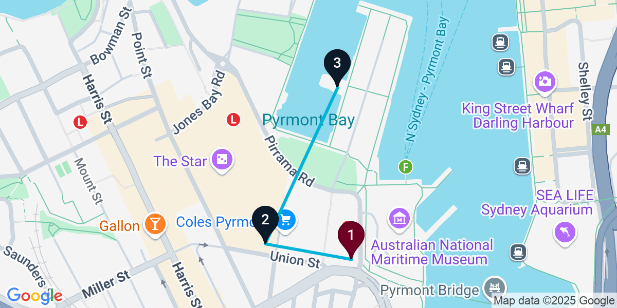 Map for Darling Harbour Cocktail Bar Crawl
