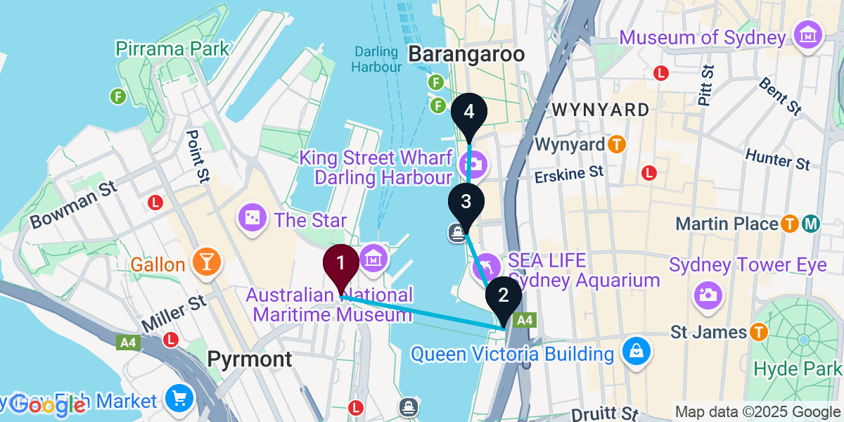 Map for Darling Harbour Rooftop Pub Crawl: Craft Beers & Italian Grills
