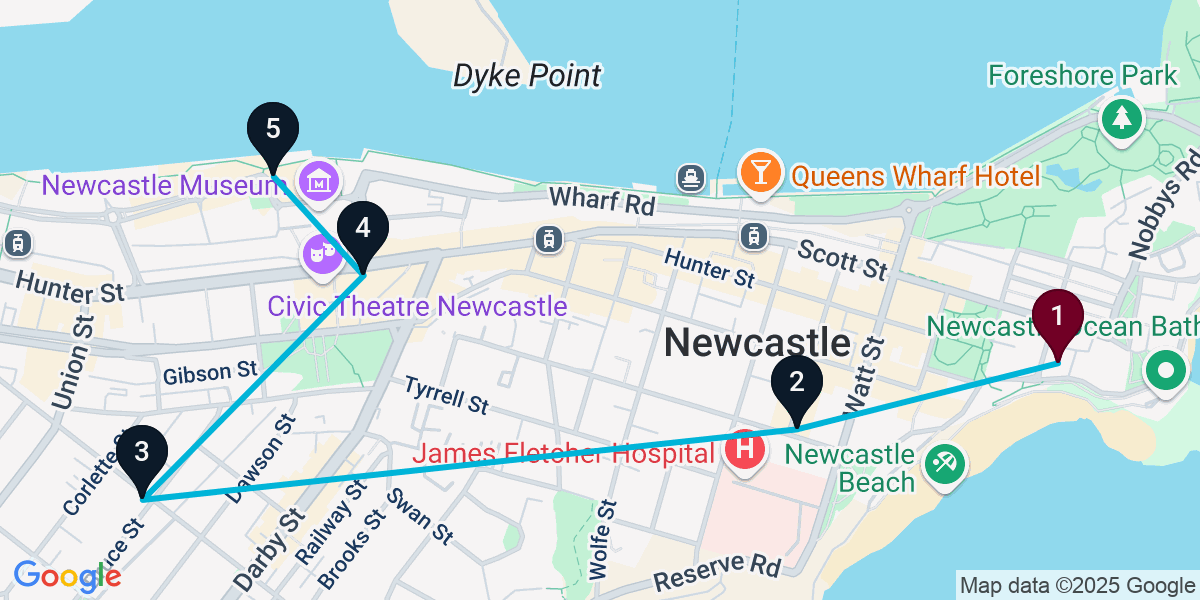 Map for Newcastle General Pub Crawl: 5 Venues of Fun