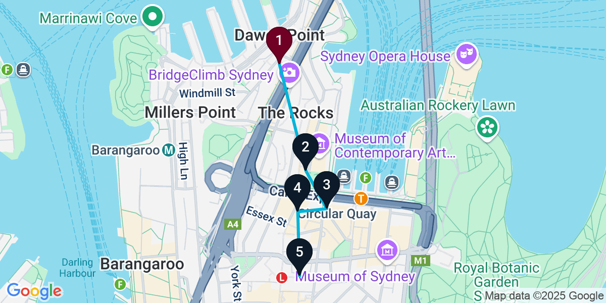 Map for Darling Harbour Pub Crawl: Rooftops, Cocktails, and Upscale Vibes
