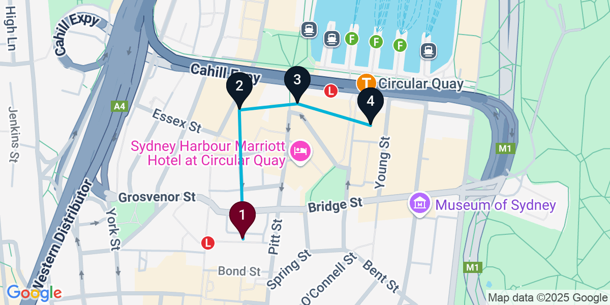 Map for Sydney 1920s-themed Cocktail Pub Crawl