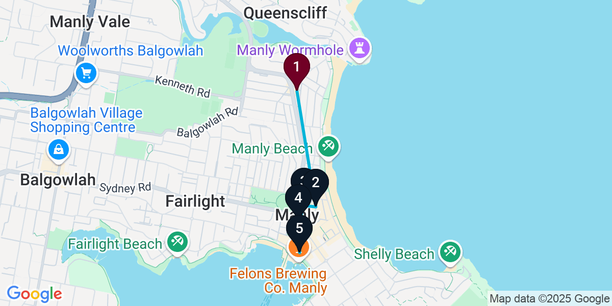 Map for Manly Cocktail Crawl: Sip & Savor at 5 Venues