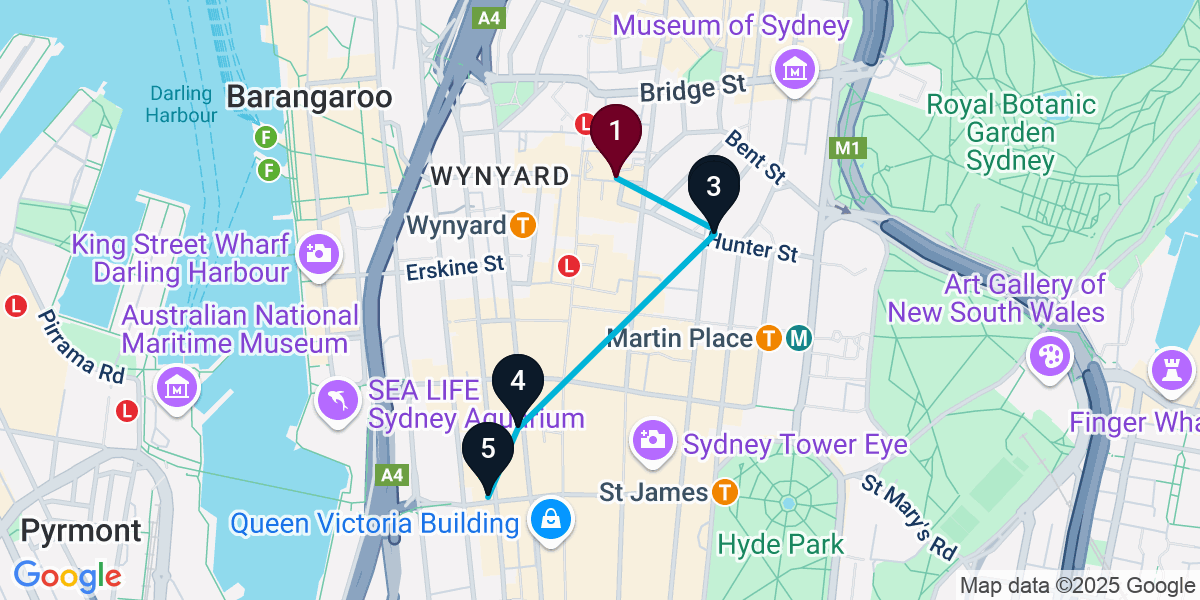 Map for Sydney Gourmet Cocktail Bar Crawl