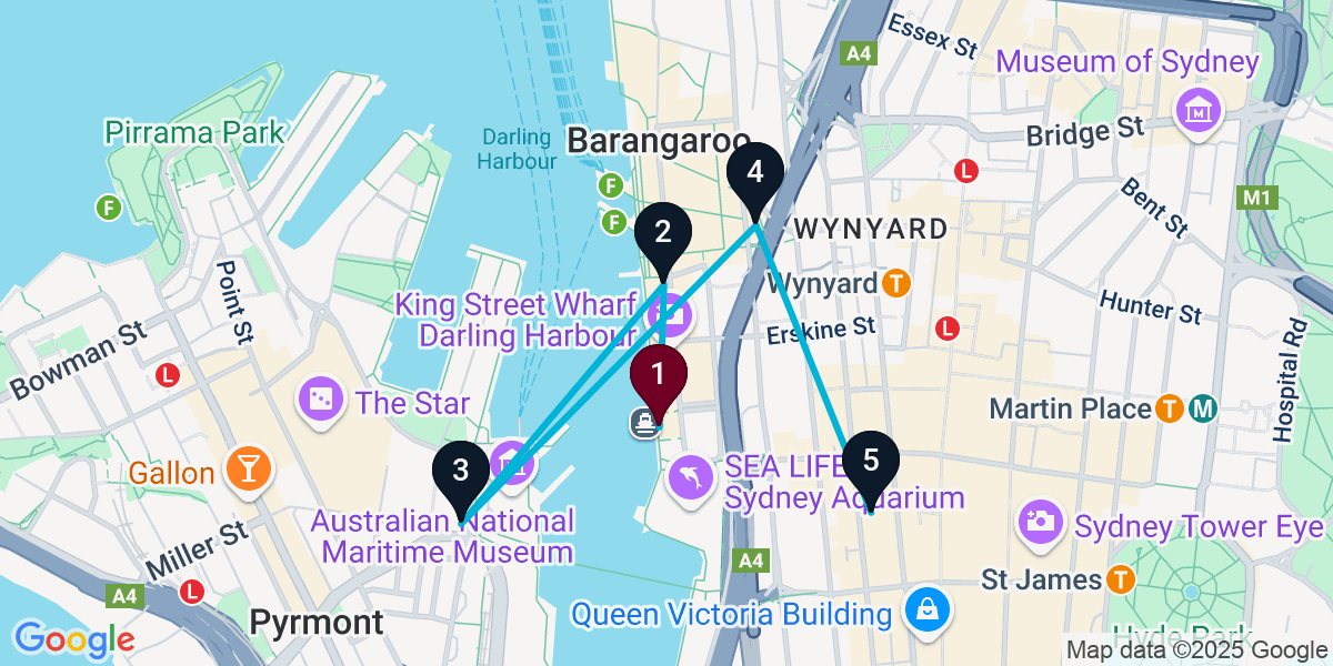 Map for Darling Harbour Rooftop Pub Crawl Extravaganza