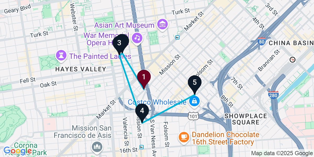 Map for Awesome Bar Crawl in San Francisco