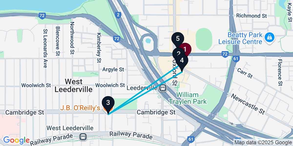 Map for 5-Stop Leederville Live music Bar Crawl