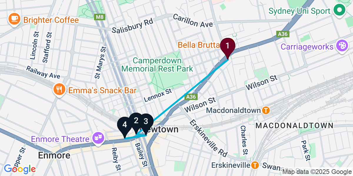 Map for 4-Stop Newtown Cocktail Bar Crawl