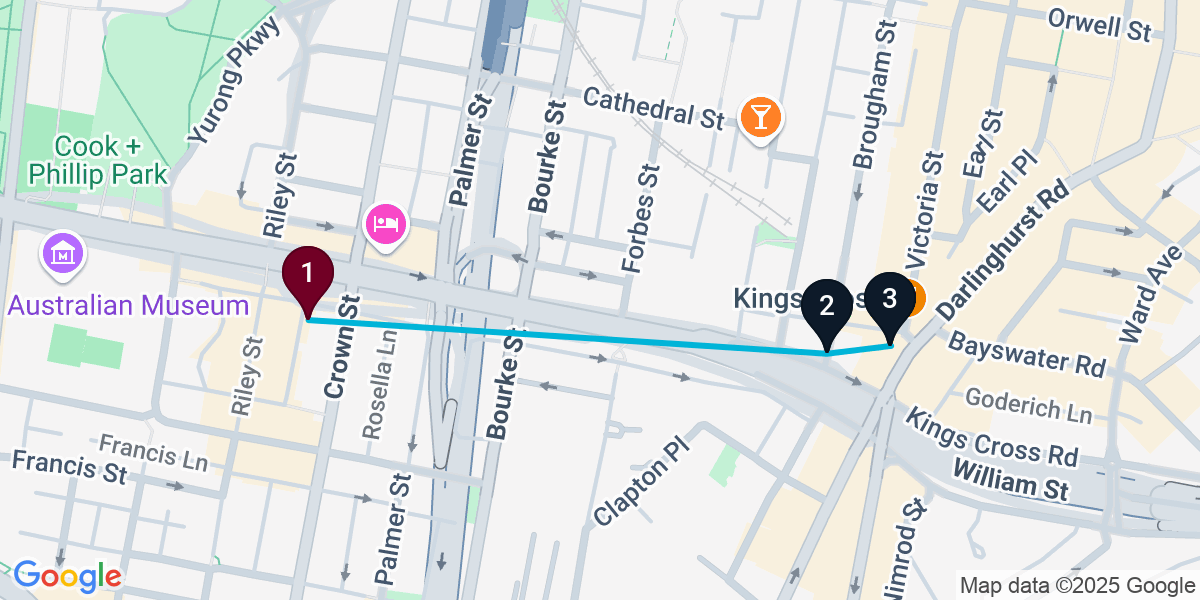 Map for 3-Stop Darlinghurst Live music Bar Crawl