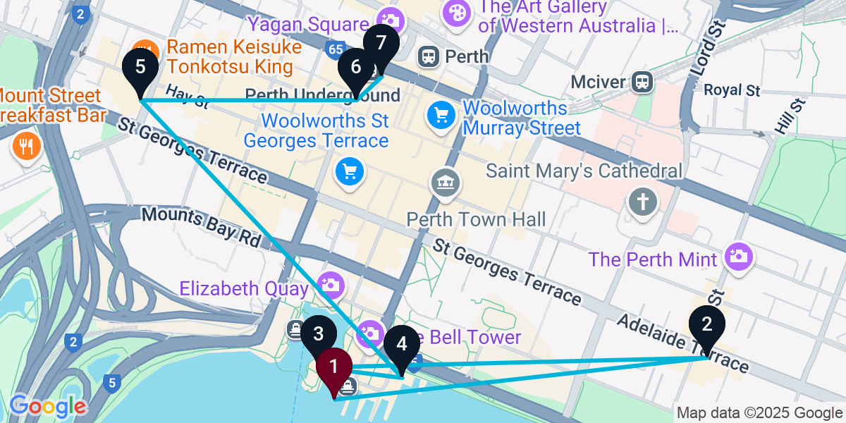 Map for 7-Stop Perth Wine bar Bar Crawl