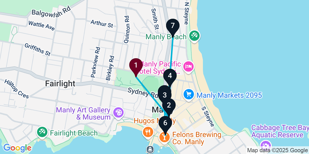 Map for 7-Stop Manly Wine bar Bar Crawl