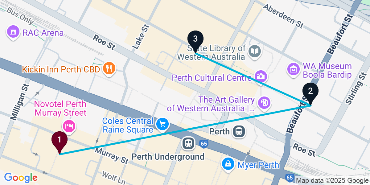 Map for 3-Stop Perth Nightclub Bar Crawl