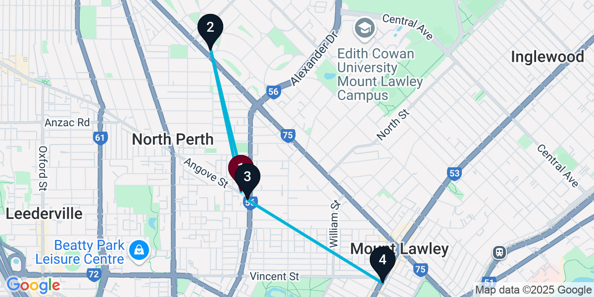 Map for 4-Stop North Perth Bar Crawl