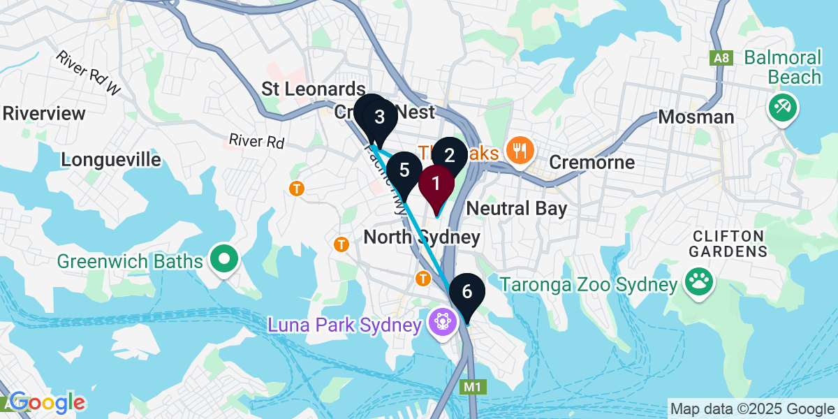 Map for 6-Stop North Sydney Pub Bar Crawl