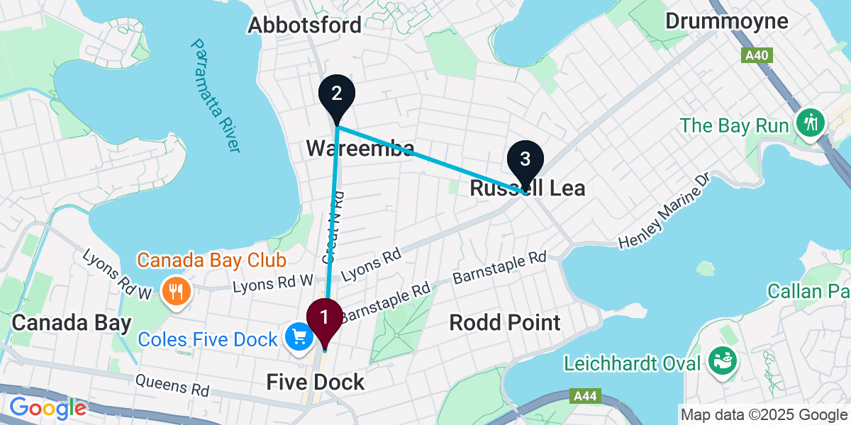 Map for 3-Stop Five Dock Wine bar Bar Crawl