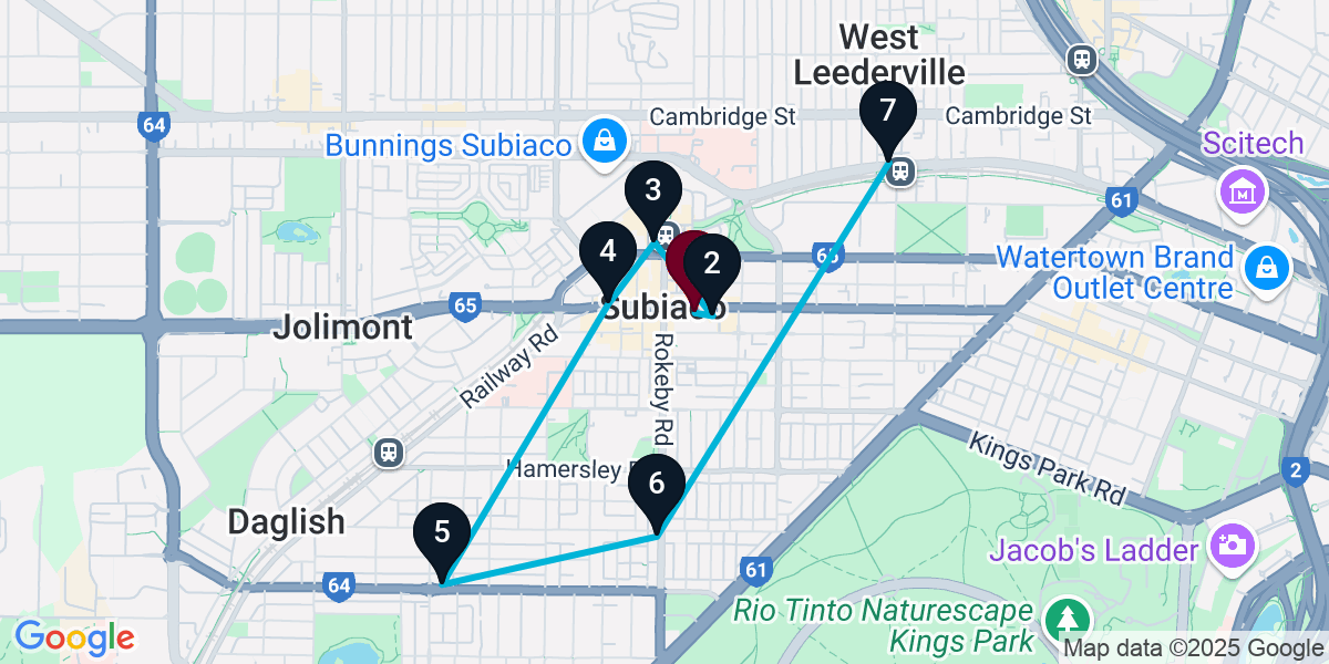 Map for 7-Stop Subiaco Cocktail Bar Crawl