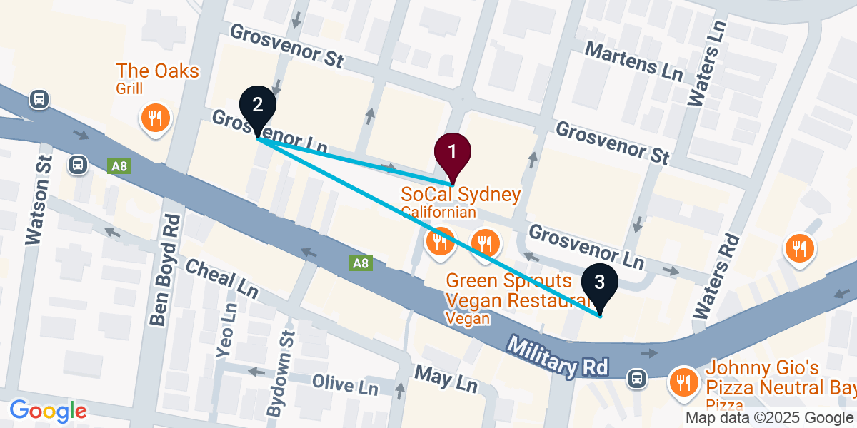 Map for 3-Stop Neutral Bay Wine bar Bar Crawl