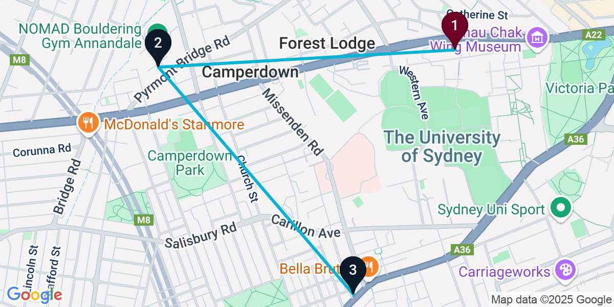 Map for 3-Stop Camperdown Rooftop Bar Crawl