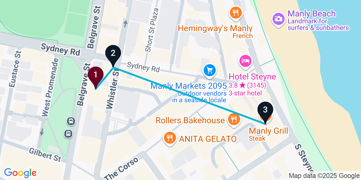 Map for 3-Stop Manly Sports bar Bar Crawl