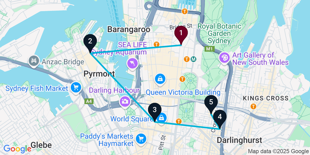 Map for 5-Stop Sydney Sports bar Bar Crawl