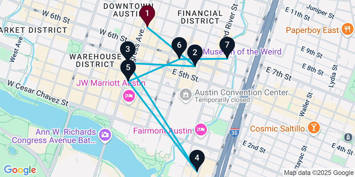 Map for 7-Stop Austin Bar Crawl