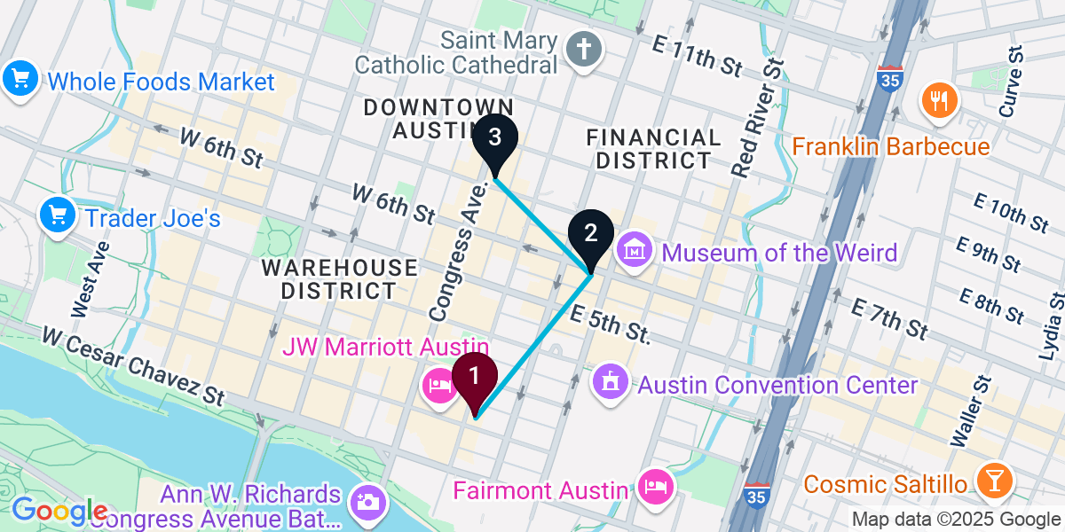 Map for 3-Stop Austin Pub Bar Crawl