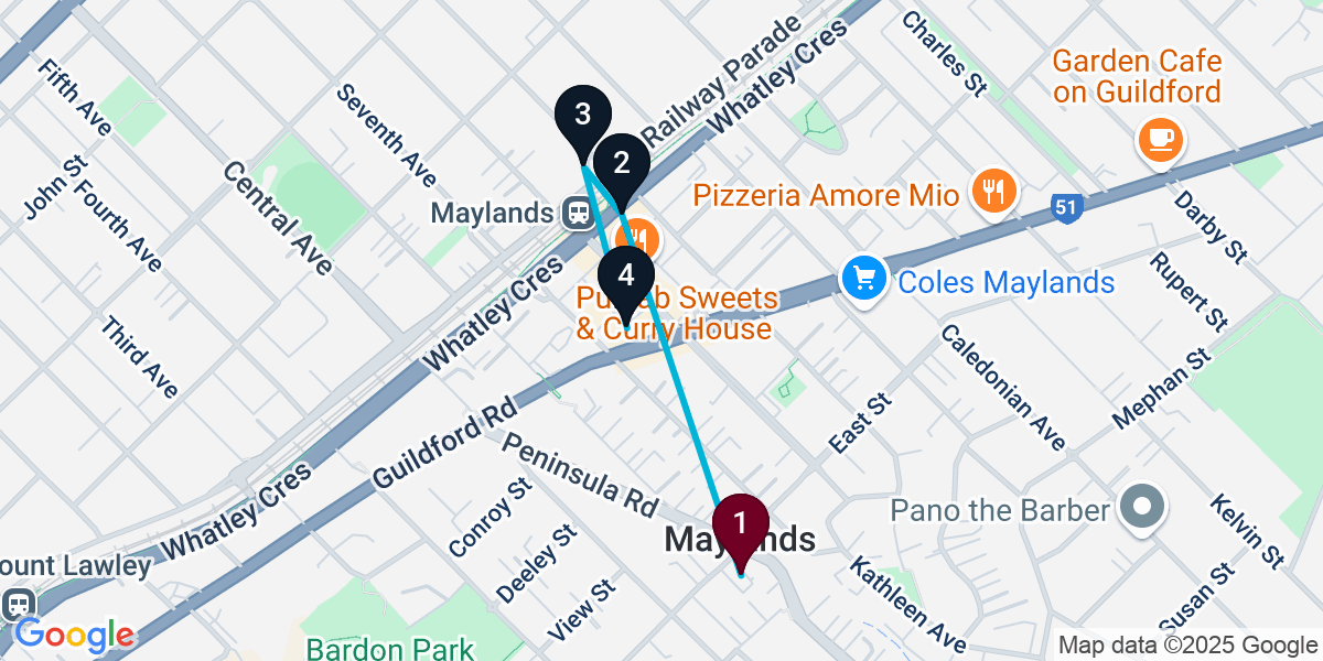 Map for 4-Stop Maylands Cocktail Bar Crawl