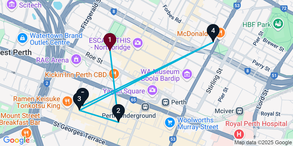 Map for 5-Stop Northbridge Cocktail Bar Crawl
