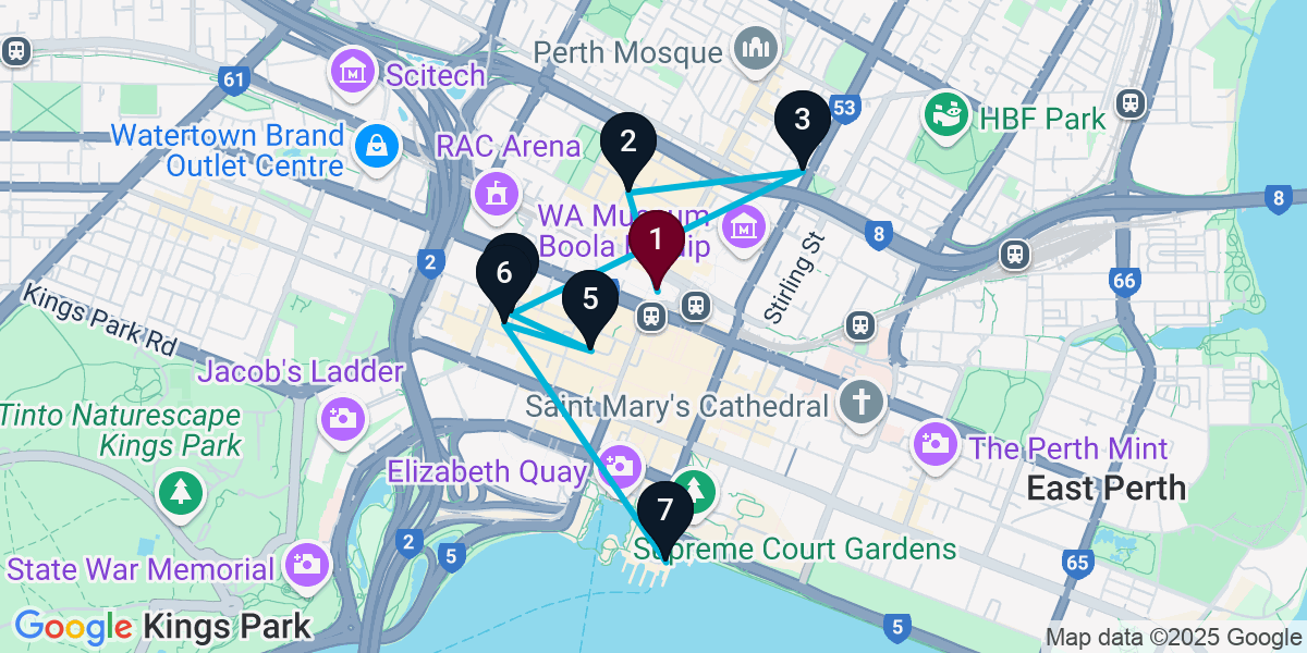 Map for 7-Stop Perth Cocktail Bar Crawl
