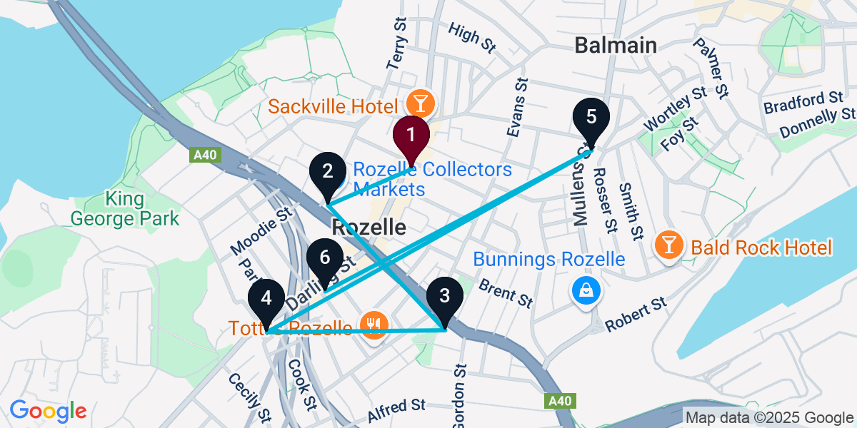 Map for 6-Stop Rozelle Live music Bar Crawl