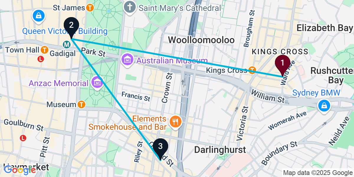 Map for 3-Stop Potts Point Hotel bar Bar Crawl
