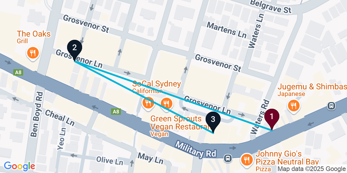 Map for 3-Stop Neutral Bay Wine bar Bar Crawl