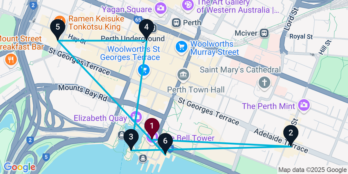Map for 6-Stop Perth Wine bar Bar Crawl