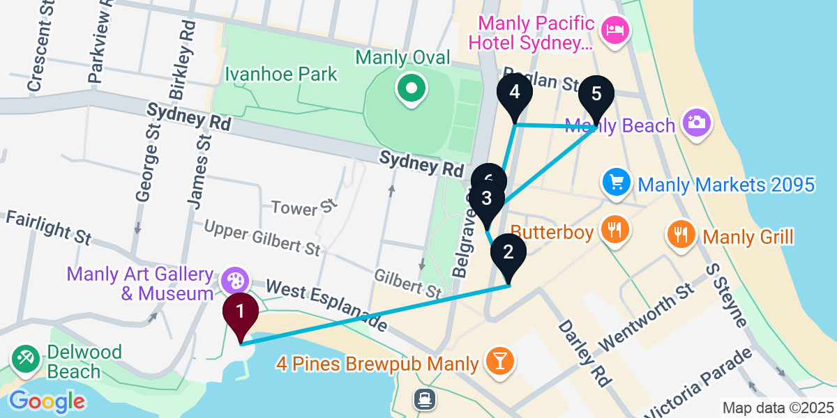 Map for 6-Stop Manly Wine bar Bar Crawl