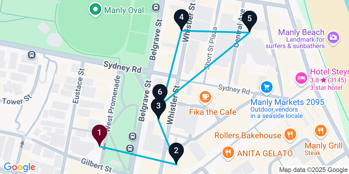 Map for 6-Stop Manly Wine bar Bar Crawl