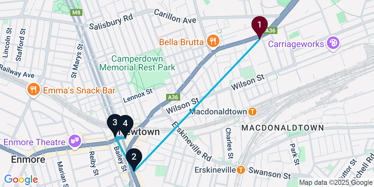 Map for 4-Stop Newtown Bar Crawl