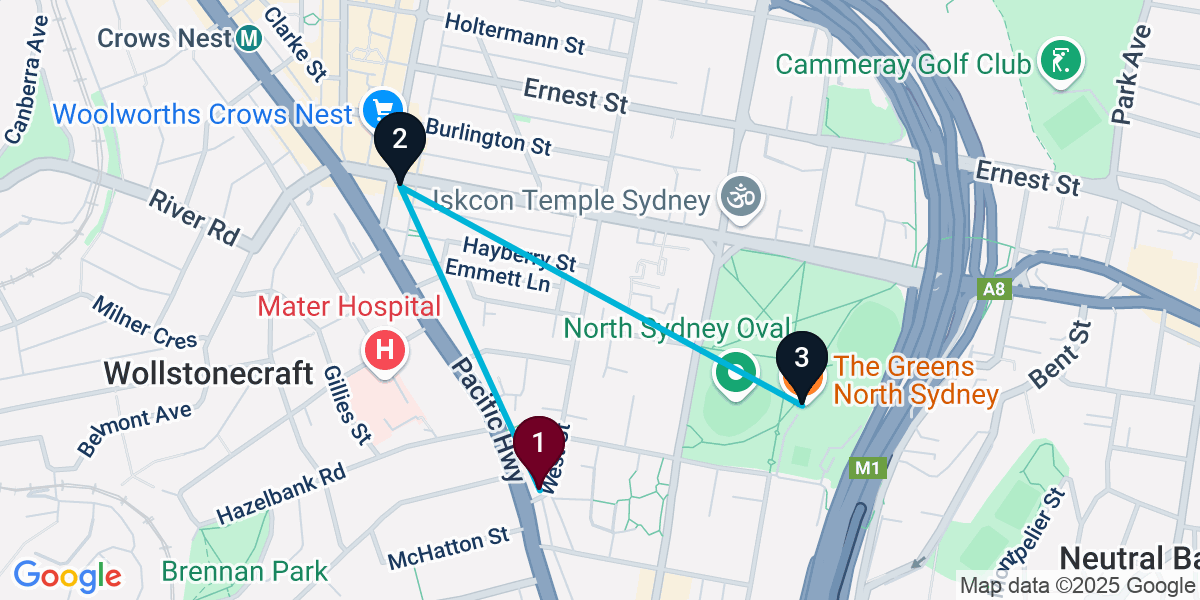 Map for 3-Stop North Sydney Pub Bar Crawl